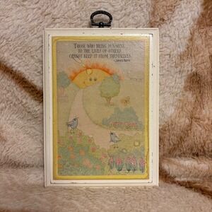 Hallmark Cards 1980 Sunshine Birds Flowers Wood Plaque Wall Art Decor